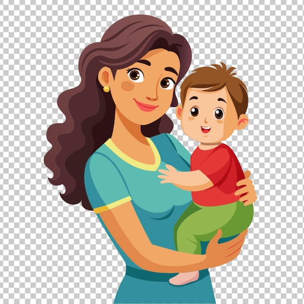 PSD vector jovem e bonita mãe carrega filho bonito png