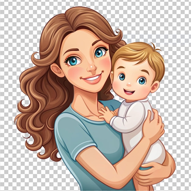 PSD vector jovem e bonita mãe carrega um menino bonito em fundo transparente