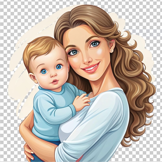 PSD vector jovem e bonita mãe carrega um menino bonito em fundo transparente