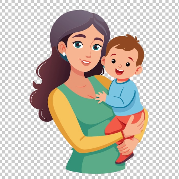 PSD vector joven madre de buen aspecto llevar niño lindo png