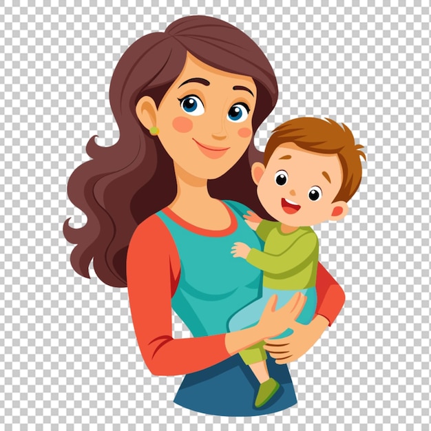 PSD vector joven madre de buen aspecto llevar niño lindo png