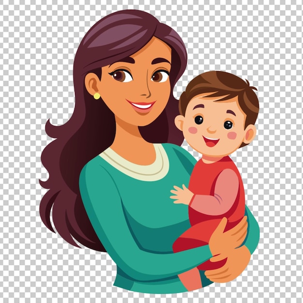 PSD vector joven madre de buen aspecto llevar niño lindo png