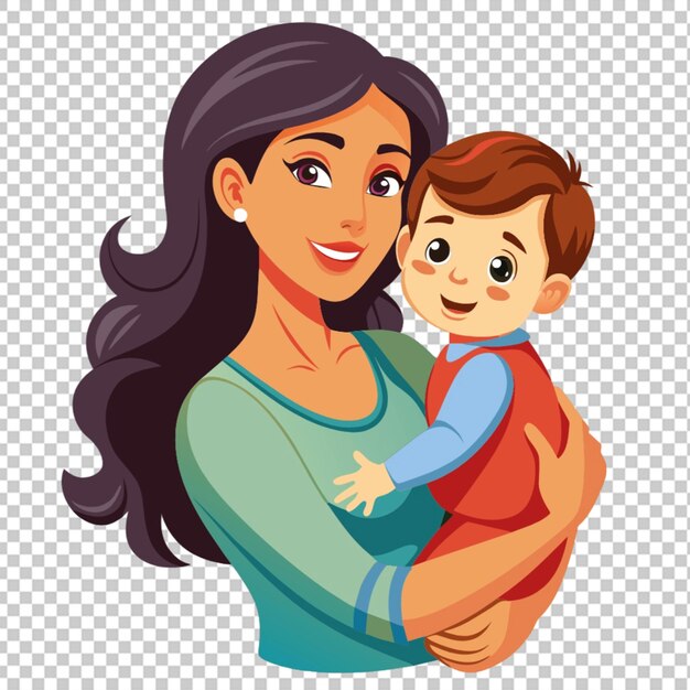 PSD vector joven madre de buen aspecto llevar niño lindo png