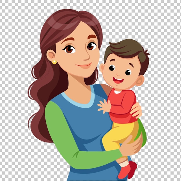 PSD vector joven madre de buen aspecto llevar niño lindo png