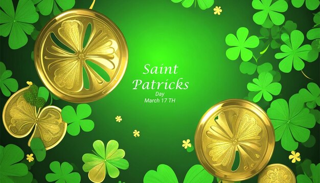 Vector libre día de st. patrick fondo con trébol y círculos dorados