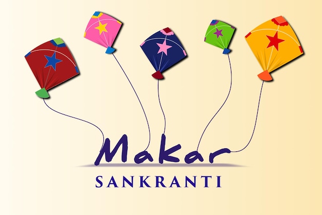 PSD vector libre feliz makar sankranti cinco cometas con vector de textura makar