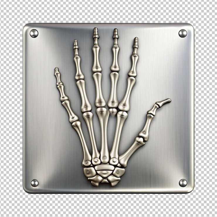 PSD vector de mano de esqueleto de signo metálico aislado en un fondo transparente