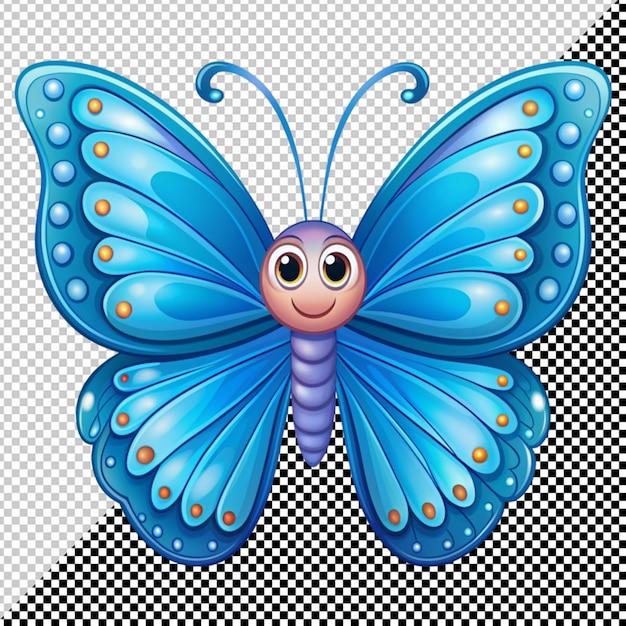 PSD vector de mariposa de dibujos animados azul en fondo transparente