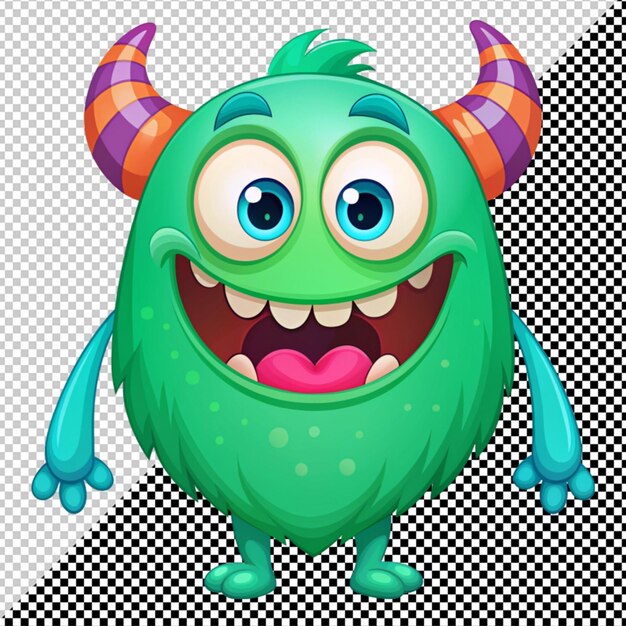 PSD vector de monstruo feliz de dibujos animados en un fondo transparente