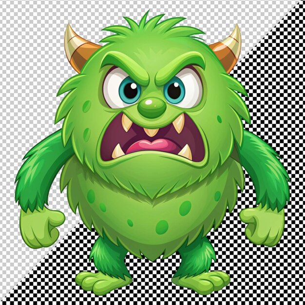 PSD vector de monstruo verde enojado en un fondo transparente