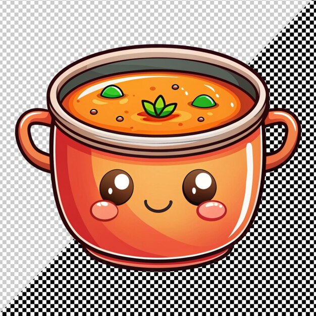 PSD vector de olla de sopa kawaii en un fondo transparente