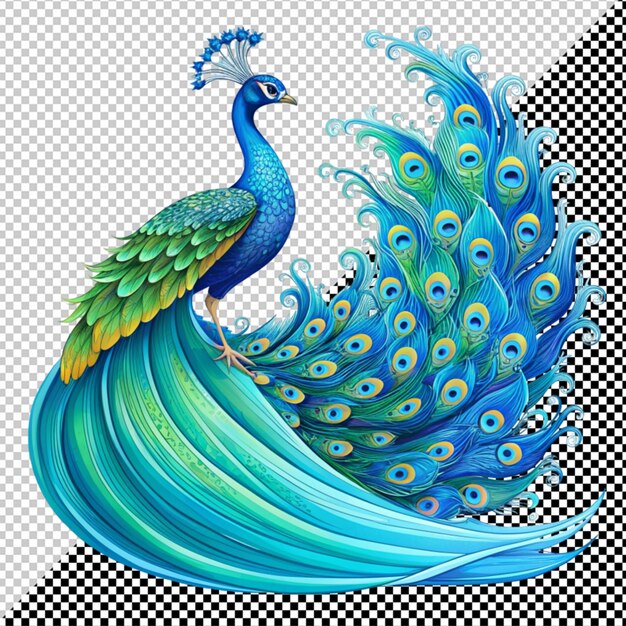 PSD vector de peacock de dessin animé sur fond transparent