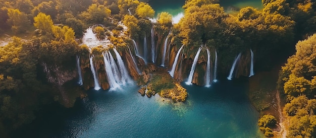 Veduta aerea di stupende cascate