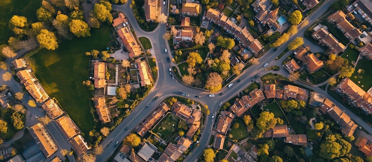 PSD veduta aerea di suburbia