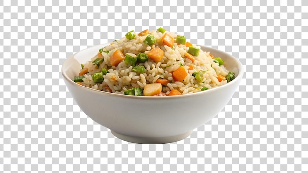 PSD veg schezwan arroz frito en un cuenco blanco aislado sobre un fondo transparente