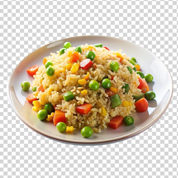 PSD vegetable fried rice on plate on transparent background