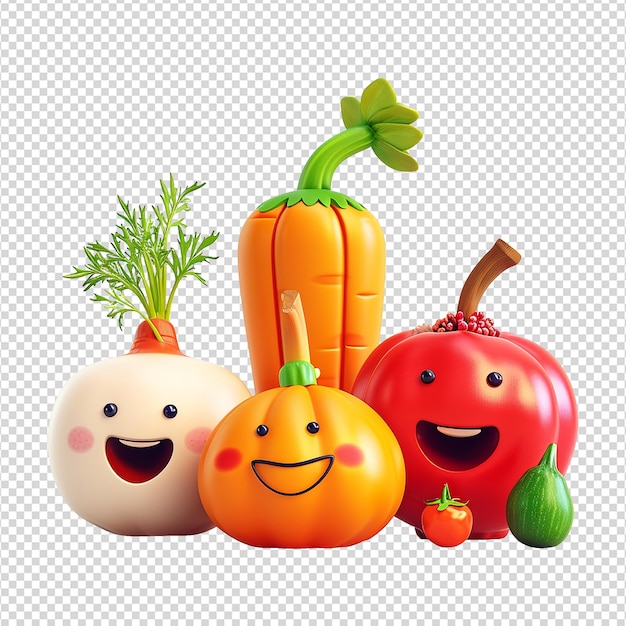 Vegetais de desenho animado engraçados isolados em fundo transparente png