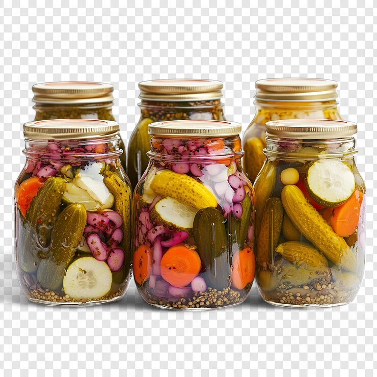 PSD vegetais em conserva em frascos isolados em fundo transparente png
