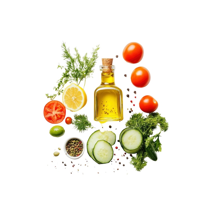 PSD vegetais frescos e óleo de oliva com ervas e especiarias