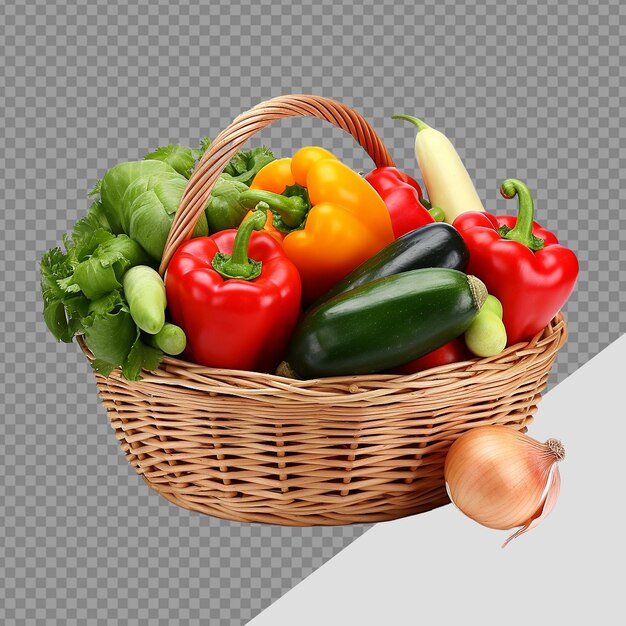 PSD vegetales en canasta png aislados sobre un fondo transparente