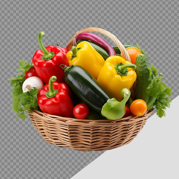 PSD vegetales en canasta png aislados sobre un fondo transparente