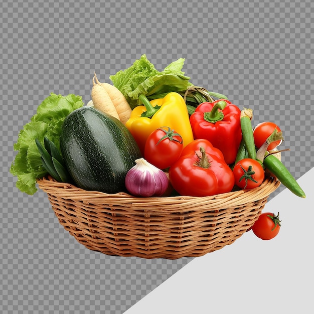 PSD vegetales en canasta png aislados sobre un fondo transparente