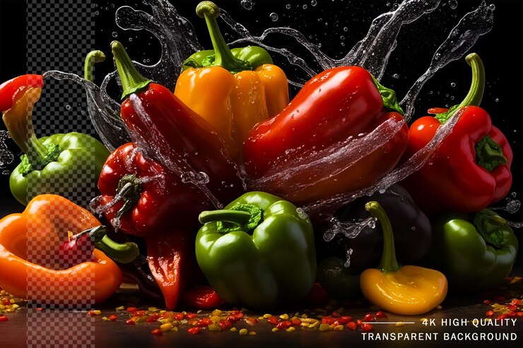 PSD vegetales cortados que caen en el agua ilustración de vitrina de productos de fondo negro