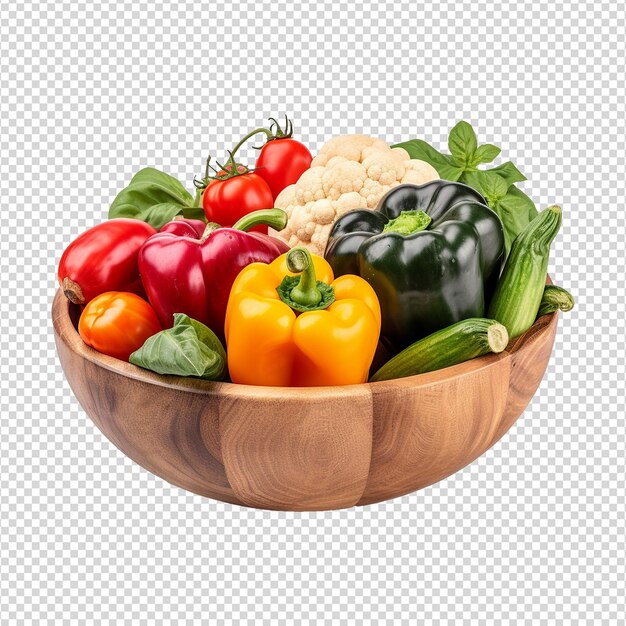 PSD vegetales en cuenco de madera aislados sobre un fondo transparente png