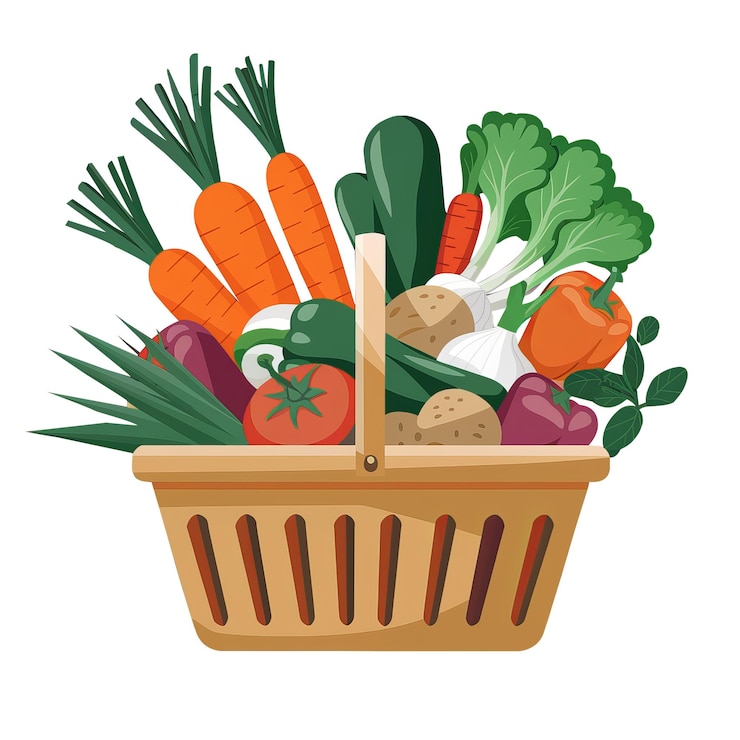 PSD vegetales frescos en una canasta