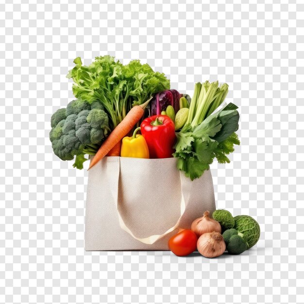 Vegetales llenos en bolsas de compras de papel de fondo transparente psd