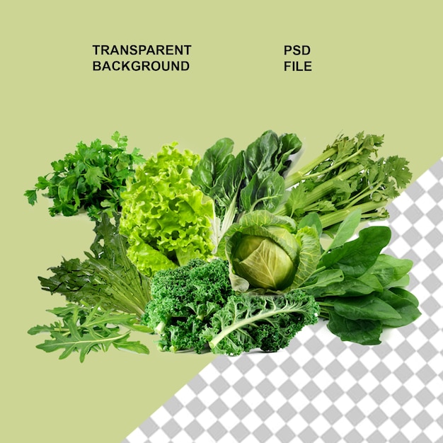 Vegetales sanos en un fondo aislado transparente