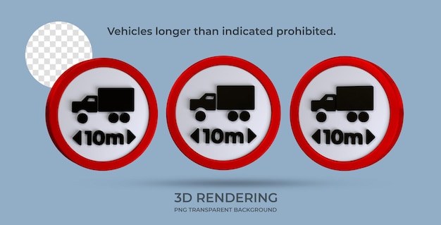 PSD véhicules de signalisation routière plus longs qu'indiqués interdits rendu 3d fond transparent