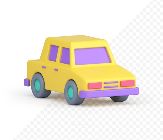 Vehículo urbano de automóvil brillante amarillo para transporte de pasajeros icono 3d realista