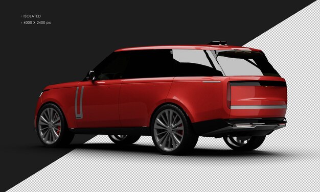 PSD vehículo utilitario deportivo de lujo de tamaño completo de color rojo metálico realista aislado desde la vista trasera izquierda