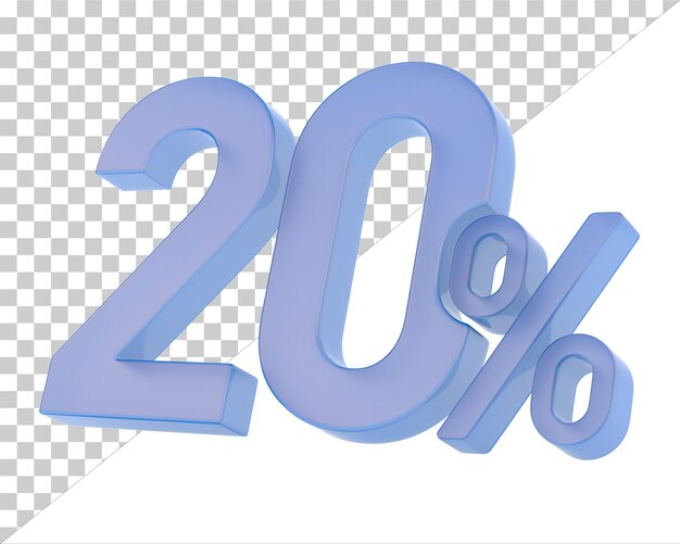 Veinte por ciento en fondo blanco Ilustración 3D aislada