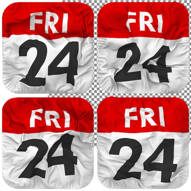 Veinticuatro 24 Viernes Fecha Calendario Icono Aislado Cuatro Estilo Ondulado Textura De Protuberancia Representación 3D