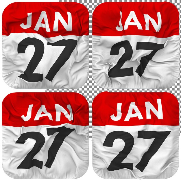 Veintisiete 27 de enero icono de calendario de fecha aislado cuatro textura de relieve de estilo ondulado representación 3d