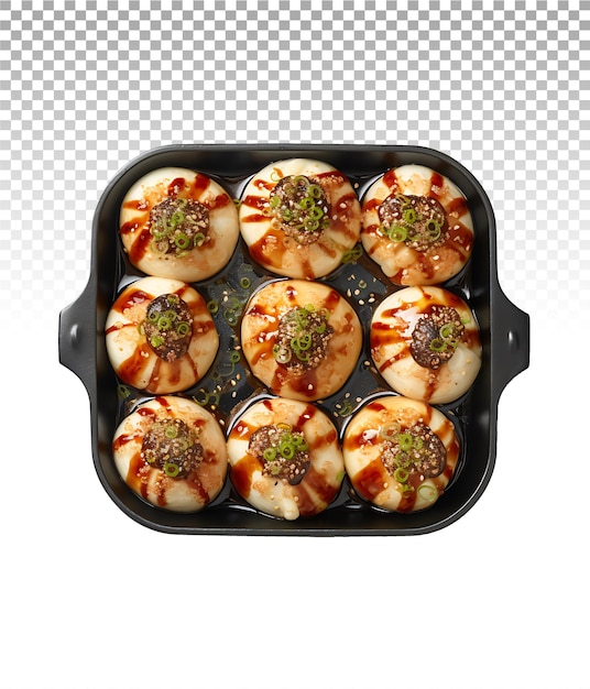 PSD veja através de takoyaki encorajando composições artísticas e gráficos culinários únicos