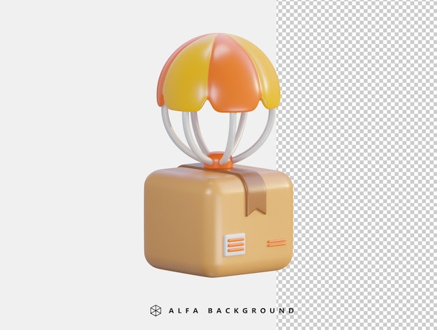 Vektor 3D-realistisches Paket mit Luftballon-Liefervektorsymbol-Illustration für den Bestimmungsort