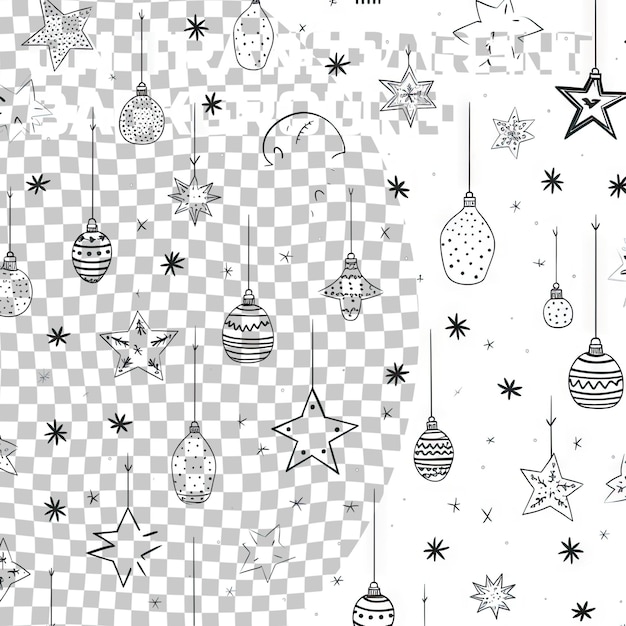 PSD vektor nahtloses muster mit umriss lang hängende spielzeuge dekorationen für xmas-baum weihnachten und neujahr