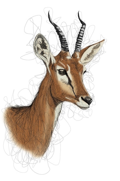 PSD vektor natürlicher antilopenkopf im scribble-art-stil