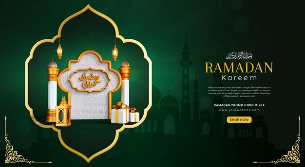 Vektor ramadan kareem festival banner mit moschee und mond