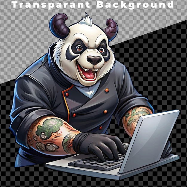 PSD vektorillustration von panda mit hilfe eines laptops