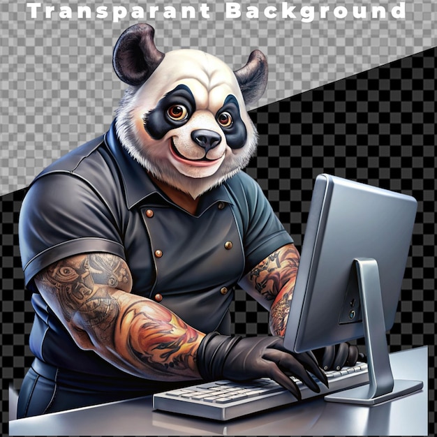 PSD vektorillustration von panda mit hilfe eines laptops