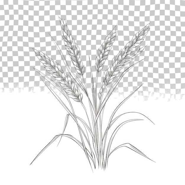 PSD vektorzeichnung von reispflanzen mit der hand gezeichnetes bild isoliert auf durchsichtigem hintergrund