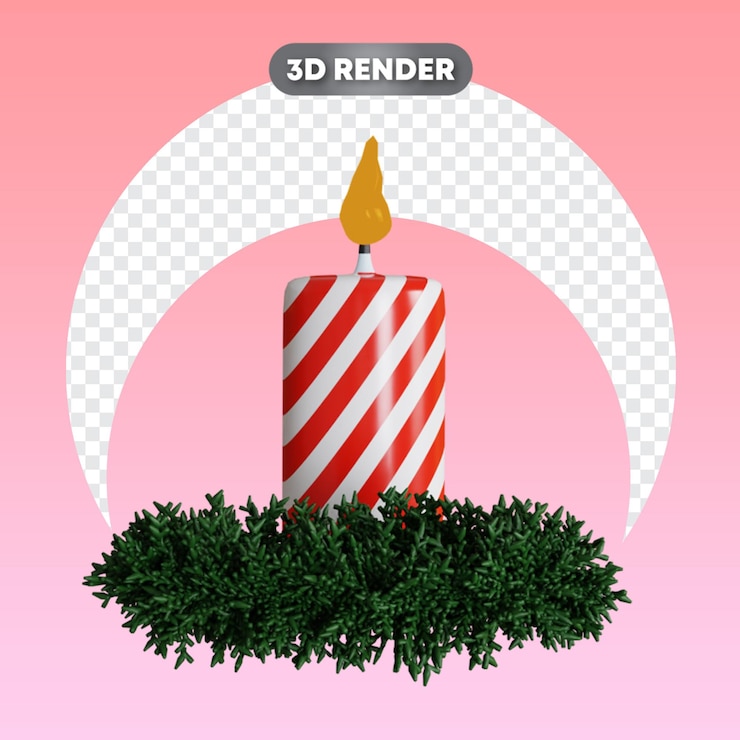 PSD vela de caramelo navideño con corona objeto 3d