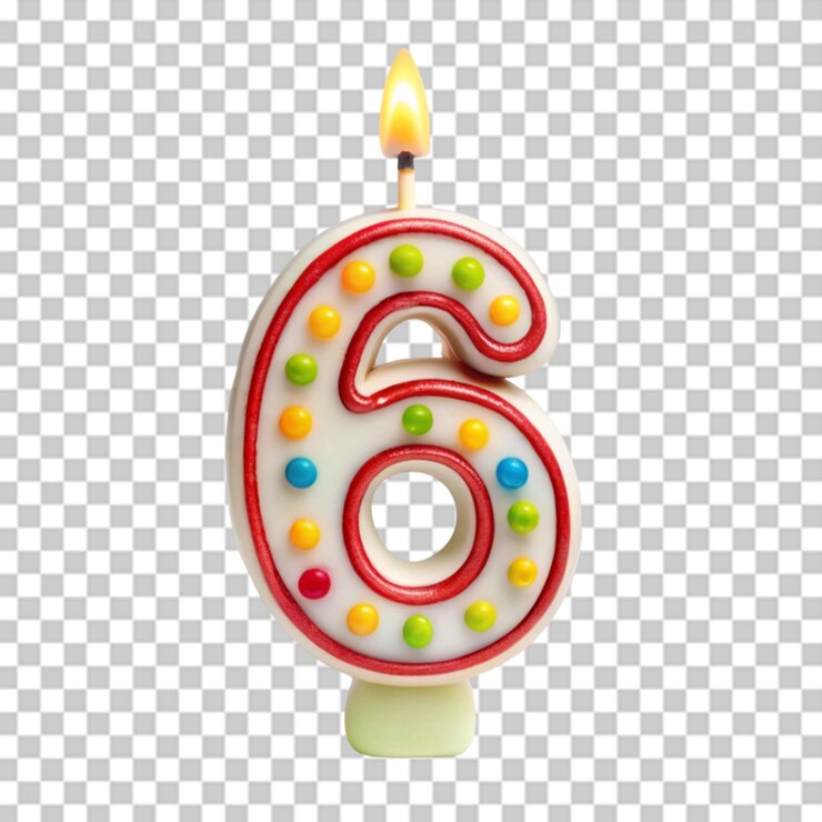 PSD vela de cumpleaños del número 6 sobre un fondo transparente