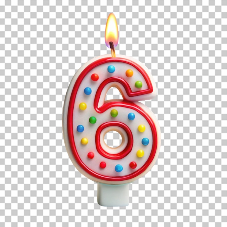 PSD vela de cumpleaños del número 6 sobre un fondo transparente