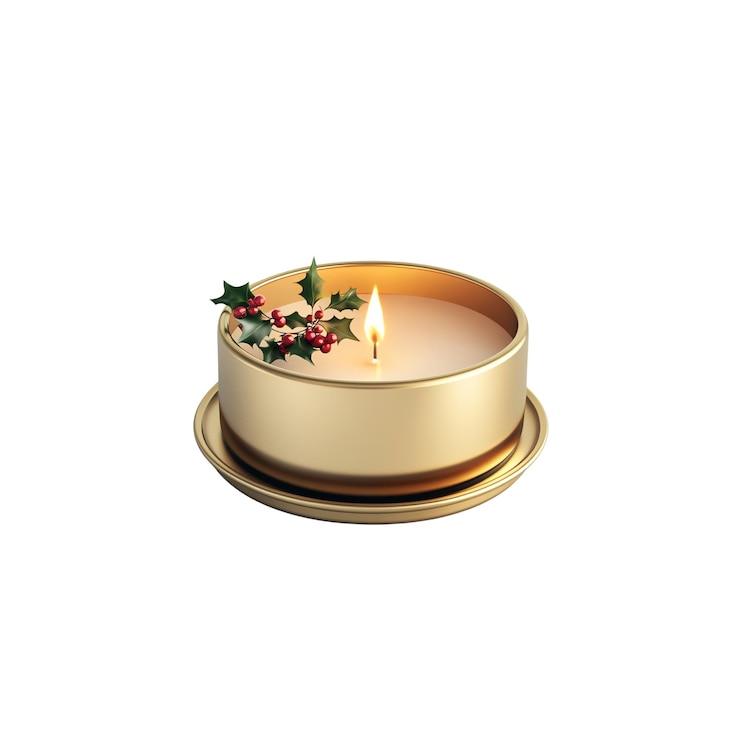 PSD vela de oro con decoración de acebo