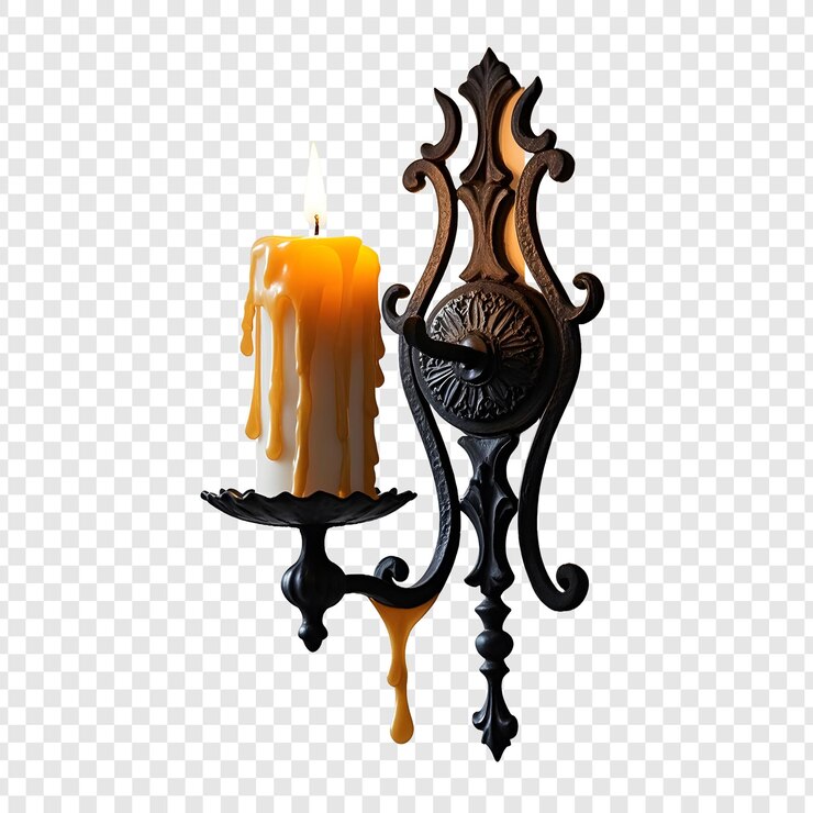PSD una vela que está encendida en un soporte de vela